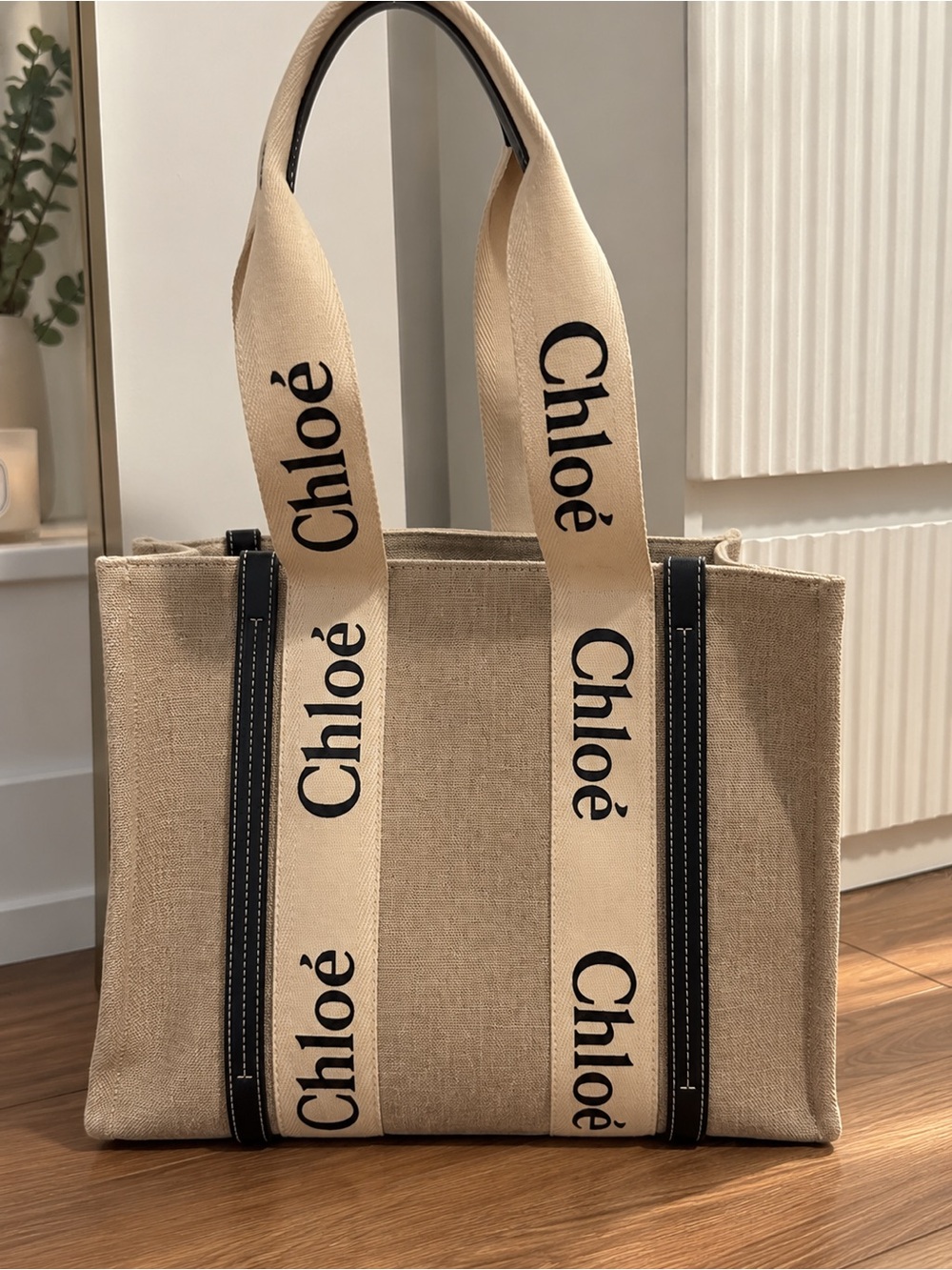 Chloé Beige Canvas Tote with Logo Straps